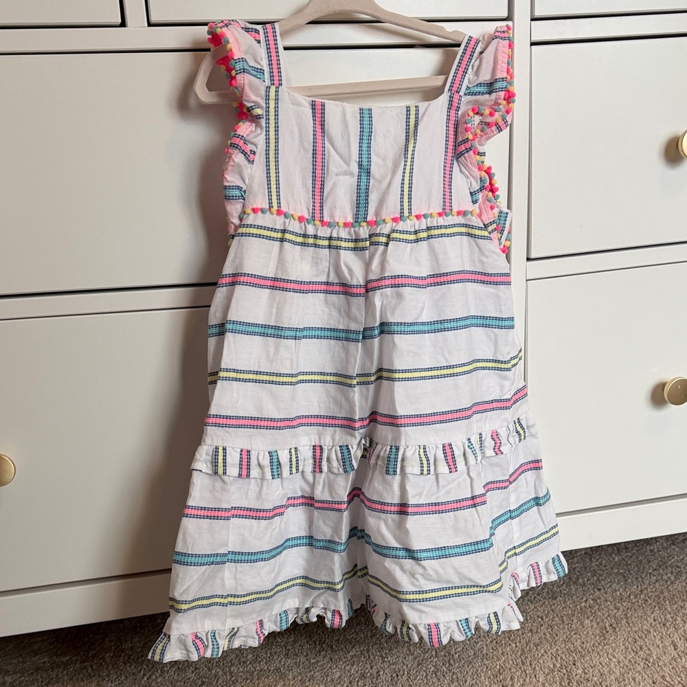 Cat & Jack Girls White Striped Sundress with Pom Trim 5T